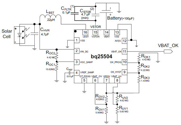 Application circuit of BQ25504 Texas Instruments BQ25504